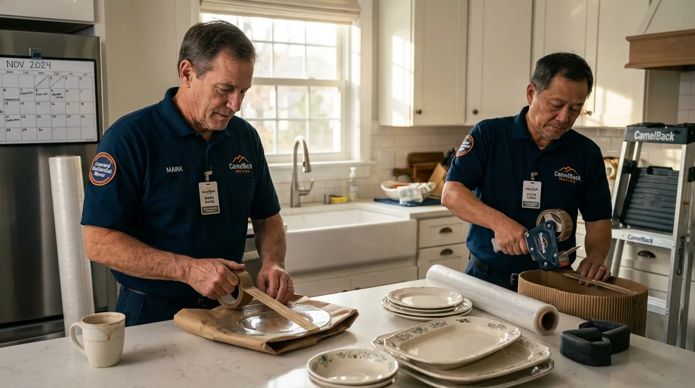 Professional crew packing kitchen dishware in Old Bridge, NJ